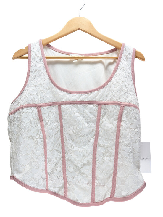 Mixed Threads Tops - NWT Mixed Threads Corset Tank Top Lace White Pink Trim